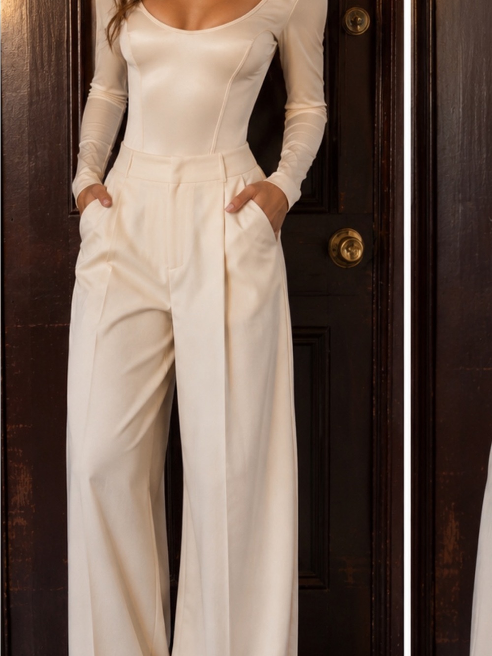 Long Sleeve Cream Scoop Neck Bodysuit